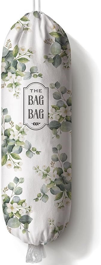 Moanlor Art Plastic Bag Holder - Eucalyptus Floral Grocery Bag Organizer - Summer Kitchen Decor & Gifts