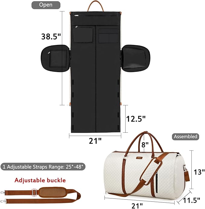 Convertible Garment Duffle Bags for Travel - Carry On Garment Bags With Toiletry Bag, Large Weekender Bags for Women Men 2 in 1 Hanging Suitcase Suit Travel Duffel Bags (2pcs Set, Off White Diamond)