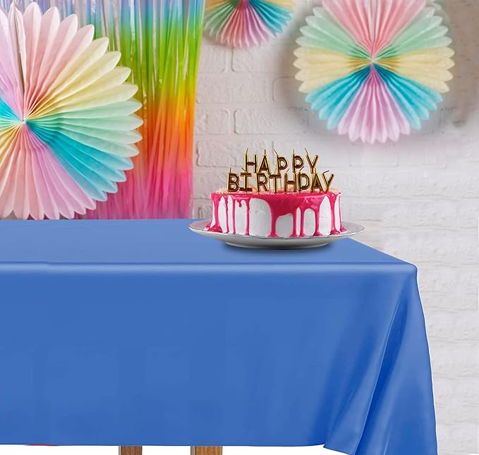 DecorRack 6 Rectangular Tablecloths BPA-Free Plastic, 54 x 108 inch, Dining Table Cloth, Rectangle Table Cover for Parties, Picnic, Camping and Outdoor, Disposable or Reusable, Royal Blue (6 Pack)