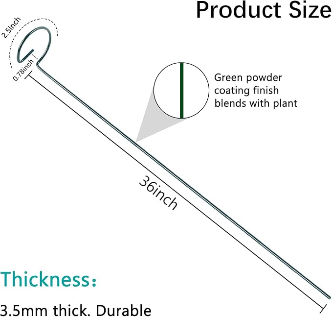 36 Inch 20 Packs Plant Support Stake Garden Single Stemmed Plant Support Hoops Plant Prop for Flowers Orchid Tomatoes Peony Lily Rose Gladiolus (36 inch)