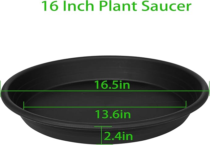 Grjoprt Large Plant Saucer 16 inch, 4 Pack Heavy Sturdy 17 inch Plastic Plant Tray for Planter, Flower Saucers for Indoors, Flower Pots Saucers, Plant Drainage Tray Round 14"/15"/16" (Black)