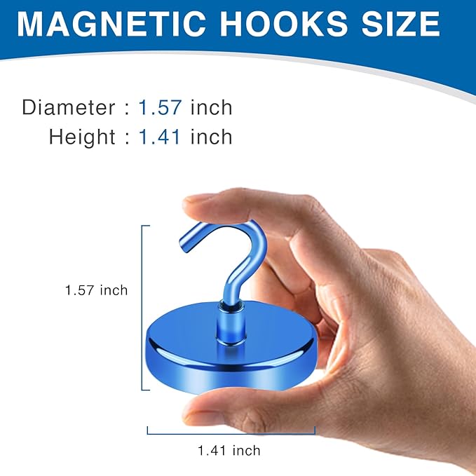 LOVIMAG Cruise Essentials, 170Lbs Cruise Door Magnets, Blue Magnet Hooks for Cruise Cabin Strong Magnetic Hooks for Hanging, Refrigerator, Celling -6 Pack