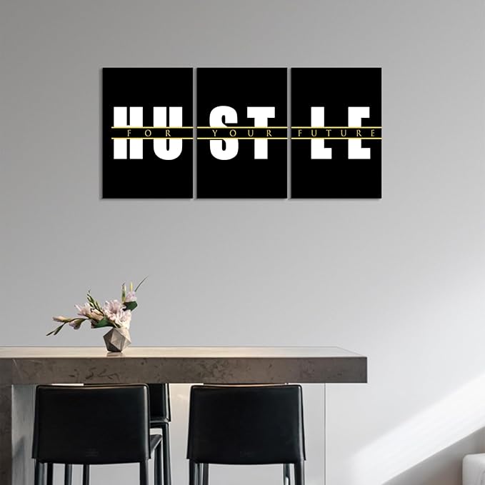 KAWAHONE Motivational Quotes Hustle Wall Art,Inspirational Wall Art, Hustle for Your,Ideal Gift For Bedroom Living Office Bedroom Artwork Framed and Ready to Hang