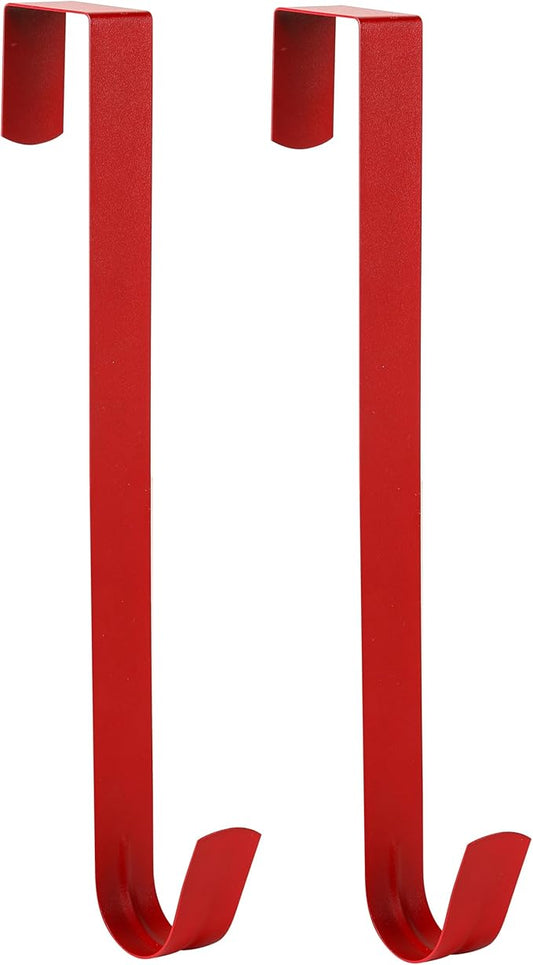 Wreath Hanger for Front Door, Slim Over The Door Hook, Easy to Use and Reusable Holiday Wreath Holder for Christmas, Thanksgiving, Halloween and Daily Décor (12" Red, 2)