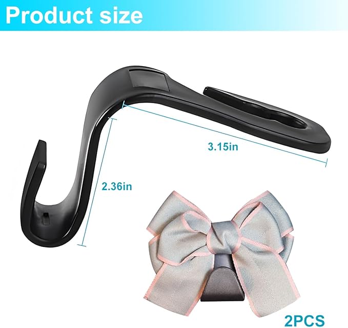 Mandark 2PCS Car Seat Headrest Hooks, Cute Bow Vehicle Hooks for Purses and Bags, Automotive Purse Hook Hanger Interior Decoration Accessories, Universal for SUV, Sedan, Truck (Gray Line)