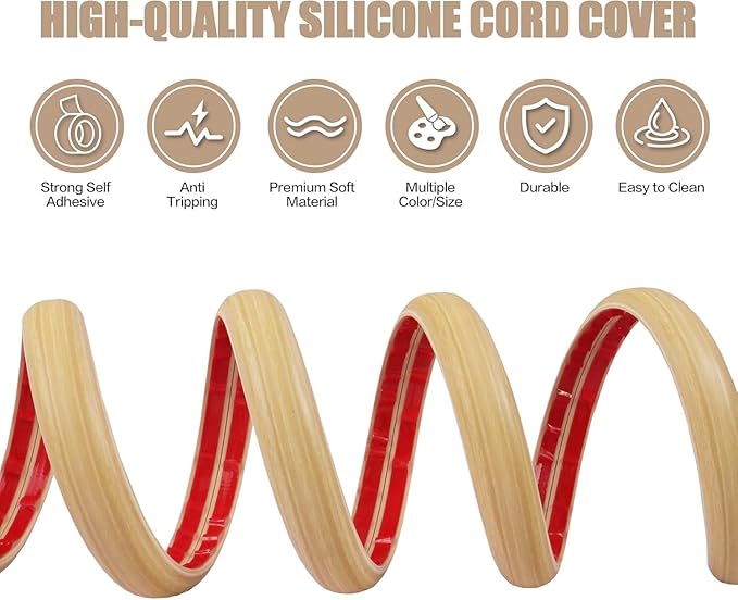 Floor Cord Cover Self Adhesive Cord Hider, 3.3FT Cable Management, Extension Strip Protector for Wires, Prevent Cable Trips for Offices, Gyms, Exhibitions Cavity: 0.3"(W) x0.28(H) WoodLightyellow