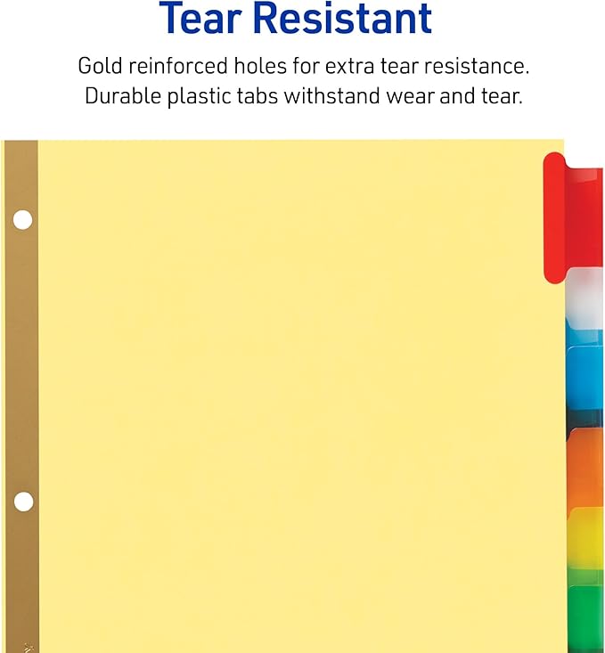Avery Insertable Dividers for 3 Ring Binders, 8 Tabs per Set, Multicolor Big Tabs, Buff Paper with Gold-Reinforced Holes, Great for Organizing Reports, Projects, and More (11111)