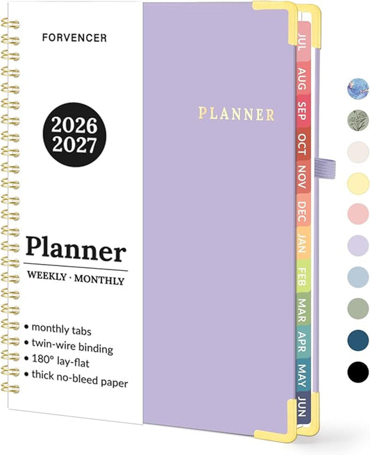 Forvencer Academic Planner 2026-2027, July 2026-June 2027 Weekly & Monthly Hardcover Calendar Planner, 6" X 8", Daily Agenda Book, School Office Notebook College Teacher Student Organizer A5, Purple