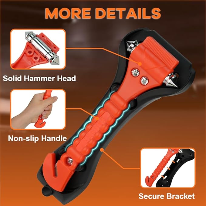 SINSEN Car Safety Hammer Set of 3 Emergency Escape Tool Auto Car Window Glass Hammer Breaker and Seat Belt Cutter Escape 2-in-1 for Family Rescue & Auto Emergency Escape Tools (3 PCS)