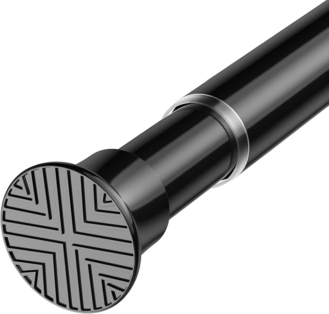 Tension Curtain Rod 32-64 Inch 7/8" Diameter Spring Loaded Curtain Rods No Drilling Adjustable Expandable Shower Curtain Rod for Bathroom Doorway Window Kitchen Closet, Black