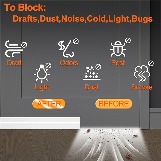 Door Draft Stopper for Bottom of Door, Adjustable Weather Stripping Door Seal for Cold Insulation, Under Door Sweep for Exterior & Interior Doors, Door Bottom Seal Blocker Noise (78inch, White)