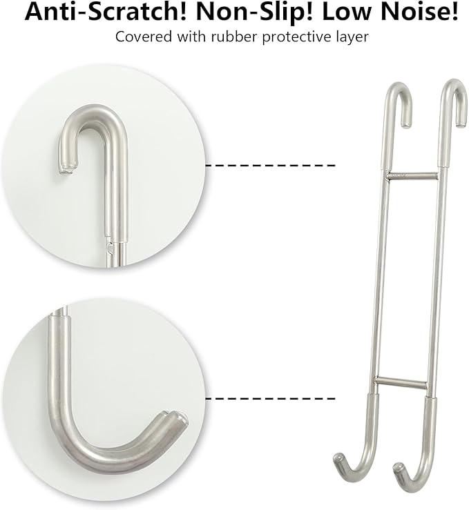 NINETREX Shower Door Hooks,Towel Hooks for Bathrooms Frameless Glass Door,Heavy Duty SUS 304 Stainless Steel Hook for Towels,Squeegee,Loofah,Shaver,Robe,2 Pack,Silver,10Inch