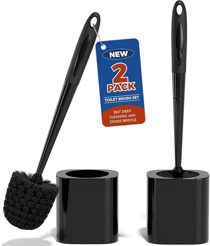 Holaloha Toilet Brush, 2 Pack Toilet Brush and Holder Set Bathroom Accessories, Toilet Bowl Brush and Holder for Bathroom, Black