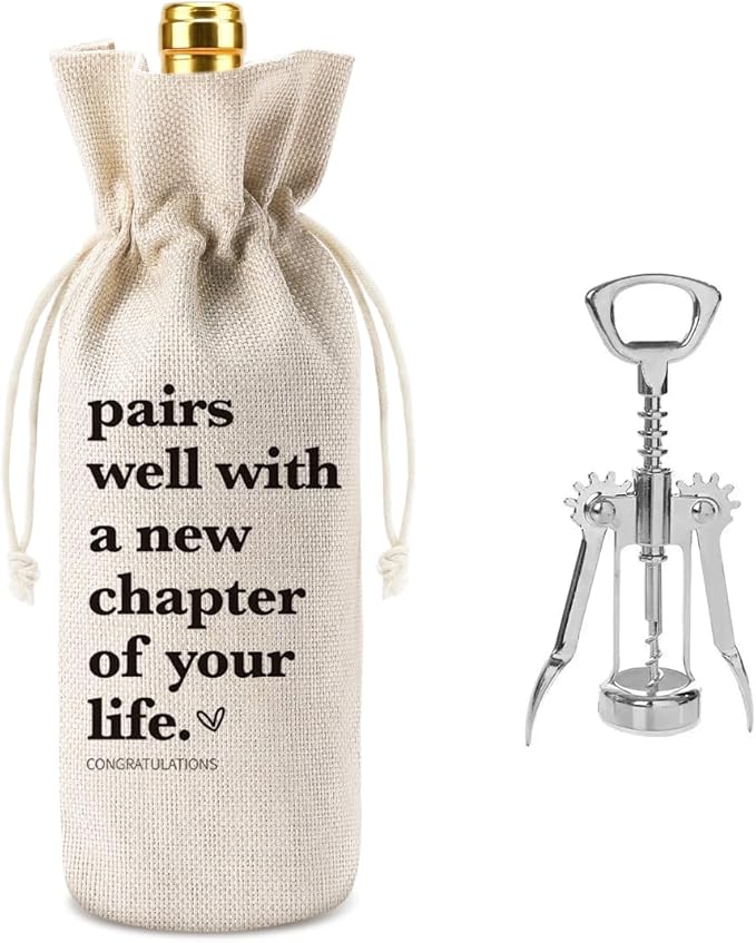 Funny New Chapter Wine Bag Bottle opener Set New Beginnings Gifts for Women Men Farewell Gifts for Friends Going Away Gifts for Coworkers Women Men Moving Away Gifts for Friends New Teacher Gifts