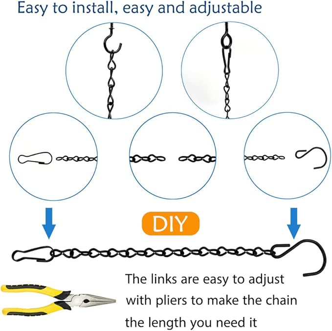 YINGFENG 236 Inch Black Metal Hanging Chains and Hanging Basket Hooks Set for Bird Feeders, Birdbaths, Planters, Grow Lights, Lanterns, Wind Chimes and Ornaments, Eye Screws, Chain Hooks DIY