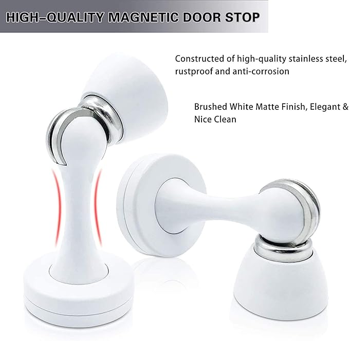 KOLAKO Door Stopper, 12 Pack Magnetic Door Stops for Bottom of Door, Brushed White Wall Floor Mount Modern Solid Baseboard Magnet Door Catch Holders, Magnetic Doorstops