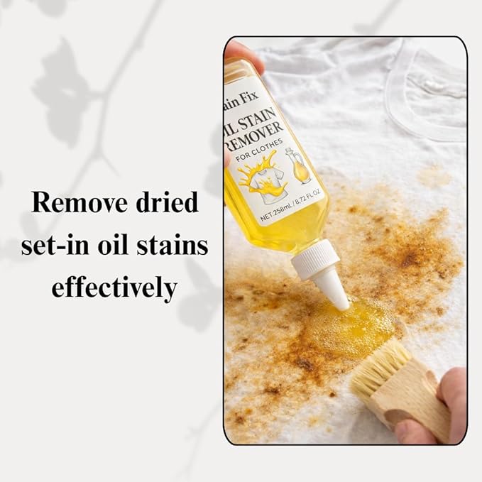 Oil Stain Remover for Clothes (8.72oz) - Fabric Stain Remover For Cooking, Engine, Dried Oil And Grease Stains - Safe for All Fabric Types