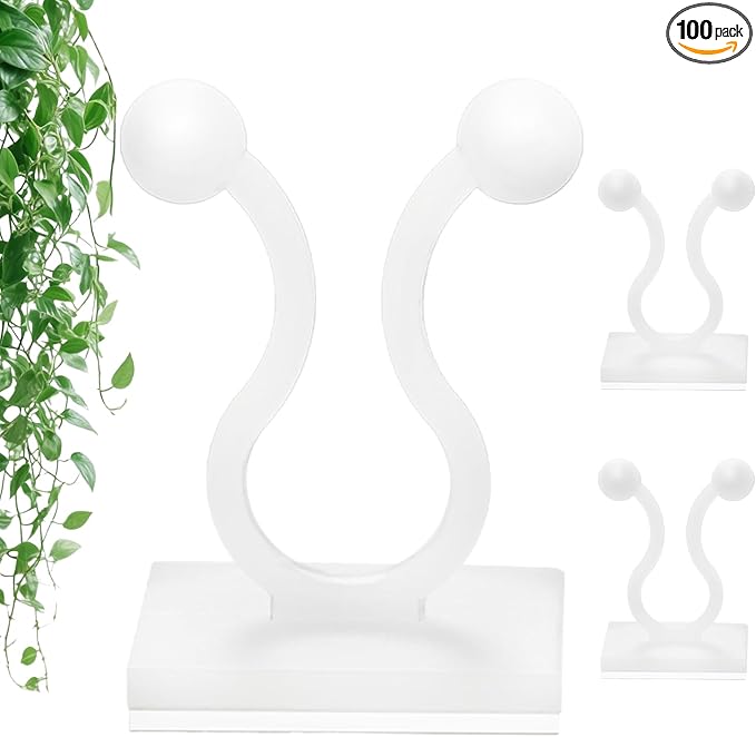 Plant Climbing Wall Fixture Clips, 100Pcs Plant Fixer Self-Adhesive Hooks for Invisible Wall Vines Plant Fixation Plant Vine Traction Garden Vegetable Plant Binding (B-100 Pcs)