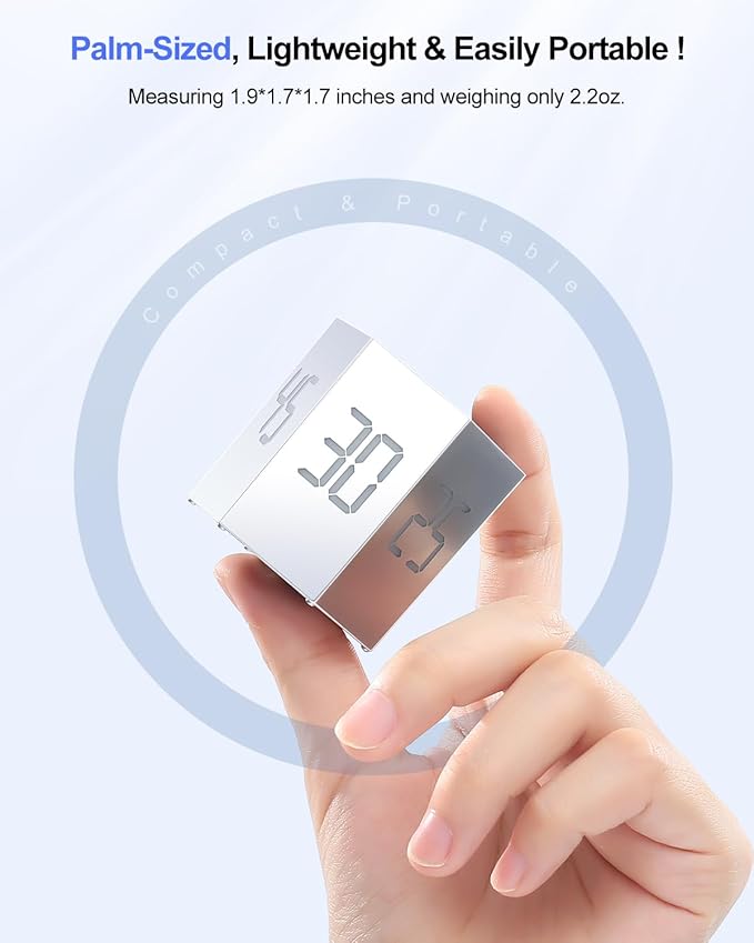 Ticktime Pomodoro Timer Cube, Hexagon Productivity Timer, Pause & Resume, Silent, Vibrate & Adjustable Sound Alert, for ADHD, Task, Work, Study, 5/15/25/30/45/60min & Custom Countdown, Silver