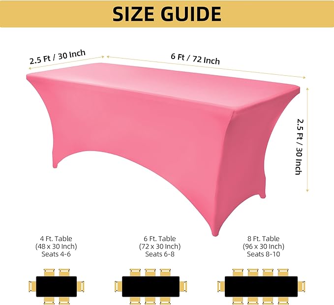 ZarzaaSik 2-Pack 6ft Spandex Table Covers for Rectangle Standard Folding Tables - Wrinkle Resistant Stretch Tablecloths - Ultimate Fitted Table Protector for Parties, Trade Shows, Banquet