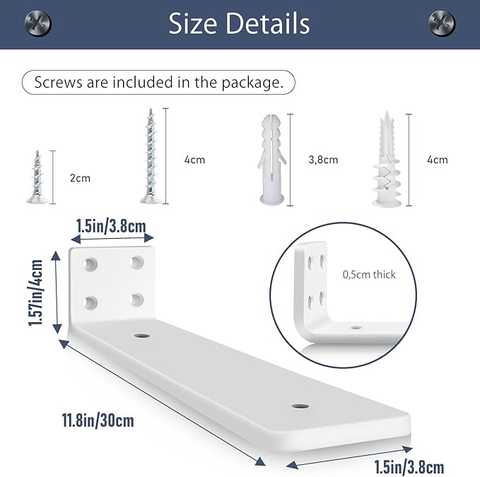 MLOQI 4 Pack Floating Shelf Bracket Heavy Duty, Hidden Shelf Brackets 5mm Thick L Brackets for Shelves up to 50 KG (White 30cm)