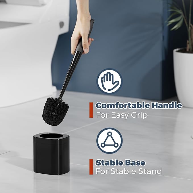 Holaloha Toilet Brush, 2 Pack Toilet Brush and Holder Set Bathroom Accessories, Toilet Bowl Brush and Holder for Bathroom, Black