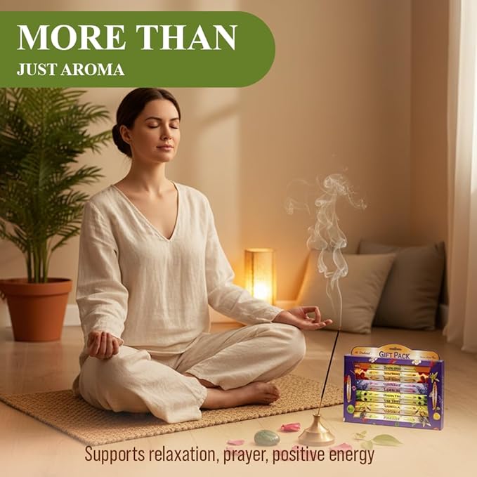 Tulasi Incense Sticks with Natural Oils Set of 6 Fragrances (120 Sticks) Hand Rolled Incense Sticks, Calming Home Aromatherapy, Meditation, Relaxing, Mixed Scents with Natural Oils, Thanks Giving