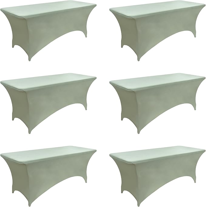 ZarzaaSik 122 6-Pack 6ft Spandex Table Covers for Rectangle Standard Folding Tables - Wrinkle Resistant Stretch Tablecloths - Ultimate Fitted Table Protector for Parties, Banquet, and Wedding