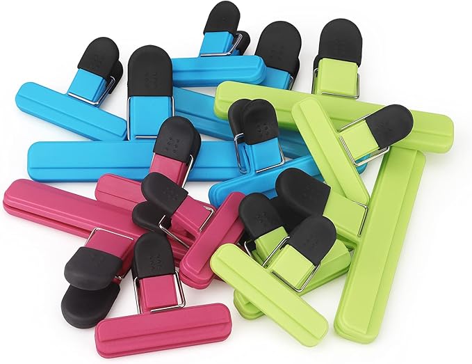 9 Pack Large Chip Bag Clips Assorted Sizes Food Bag Clips Plastic Heavy Seal Grip, 3 Colors