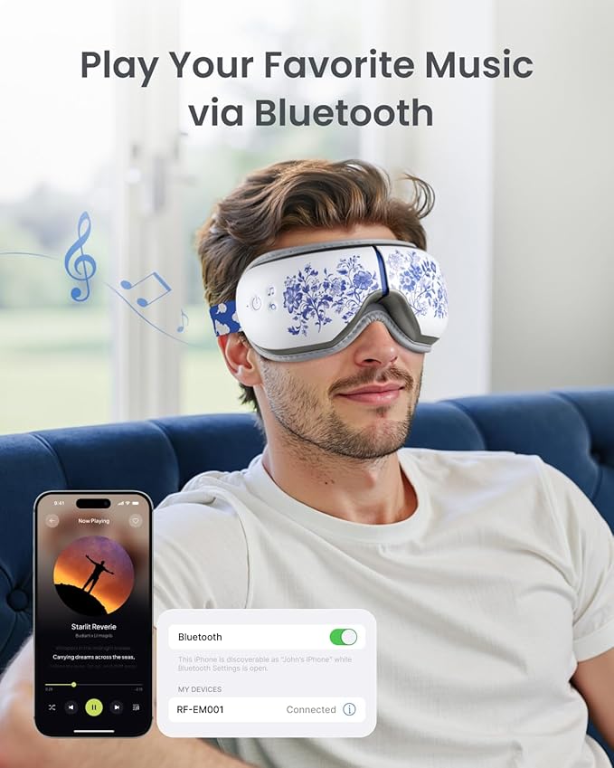RENPHO Eyeris 1 Eye Massager with Heat, Birthday Gifts for Mom Dad Women Men Her Him, Sleep Mask with Heat Bluetooth Music, Relax Eye