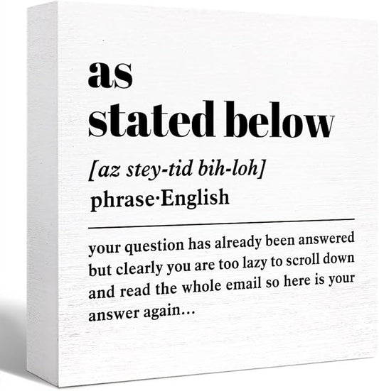 SJNH Funny Office Wooden Block Sign, Modern White Rectangular Inspirational Decorative Sign, 5"X5"X1", Office, Party, Classroom, Home Decor