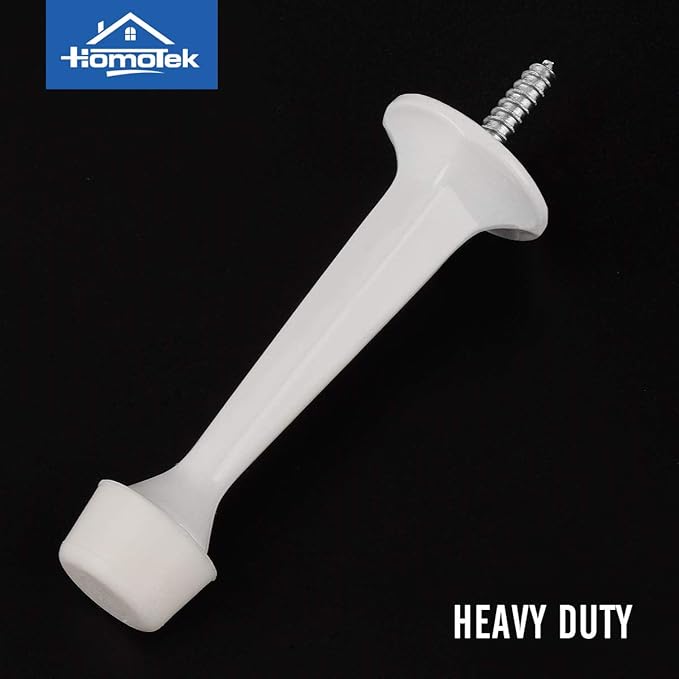 HOMOTEK 4 Pack Heavy Duty Solid Rigid Door Stop with Soft Rubber Tip, Zinc Die Cast Door Stopper Protect Wall & Door, White