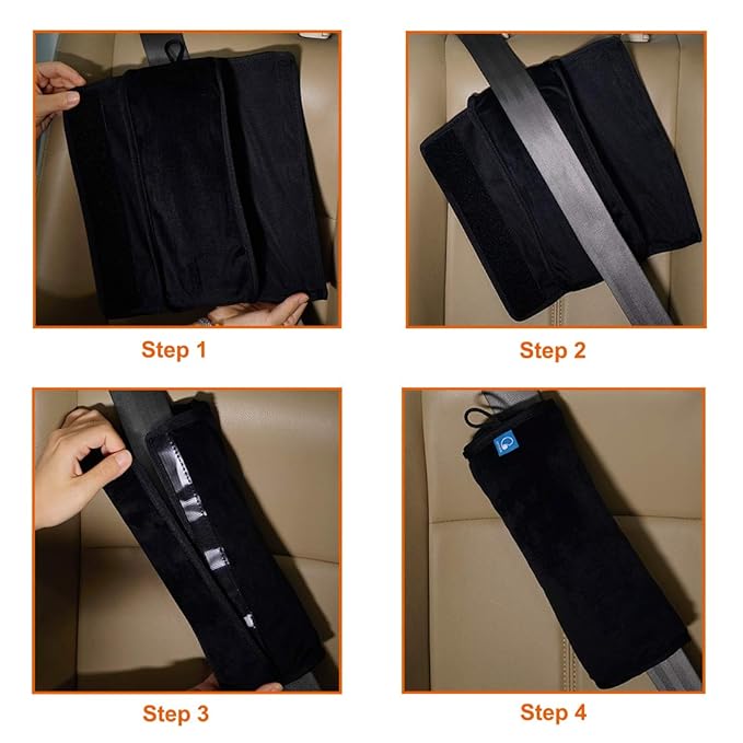 COOLBEBE Seat Belt Pillow for Kids, Extra Soft Toddler Travel Pillow for Car Seat, Universal Carseat Strap Cushion Pads for Children, Babies, and Adults, Black