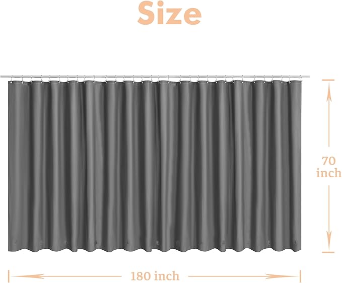 Mrs Awesome Grey Clawfoot Tub Shower Curtain or Liner with 12 Magnets - Free 36 Hooks Included, Waterproof PEVA, 180" x 70", Dark Gray