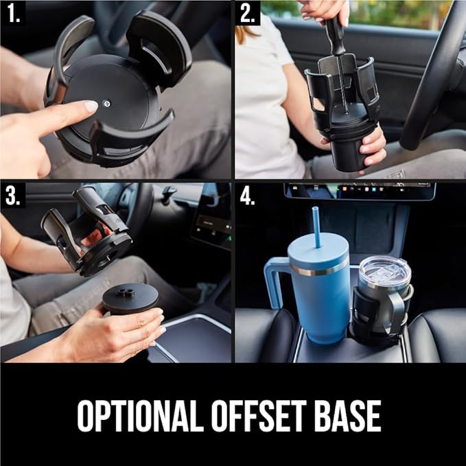 GORILLA GRIP Patent Pending Car Cup Holder Expander, Keeps Large Drink Cups Secure, Expands Fits Yeti, HydroFlask, Stanley 18 to 48oz Large Water Bottles, Coffee Mug, Adjustable Insert, Onyx Black
