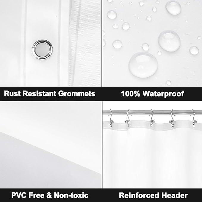 Barossa Design Long Frosted Shower Curtain Liner 72" x 75" with 3 Magnets - Waterproof PEVA Shower Liner for Bathroom Stall, PVC Free, Metal Grommets - Frost, 72x75