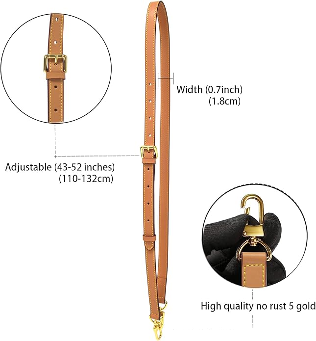 Vachetta Leather Adjustable Crossbody Strap for Leather Shoulder Strap Belt Replacement Suitable for L V Handbags