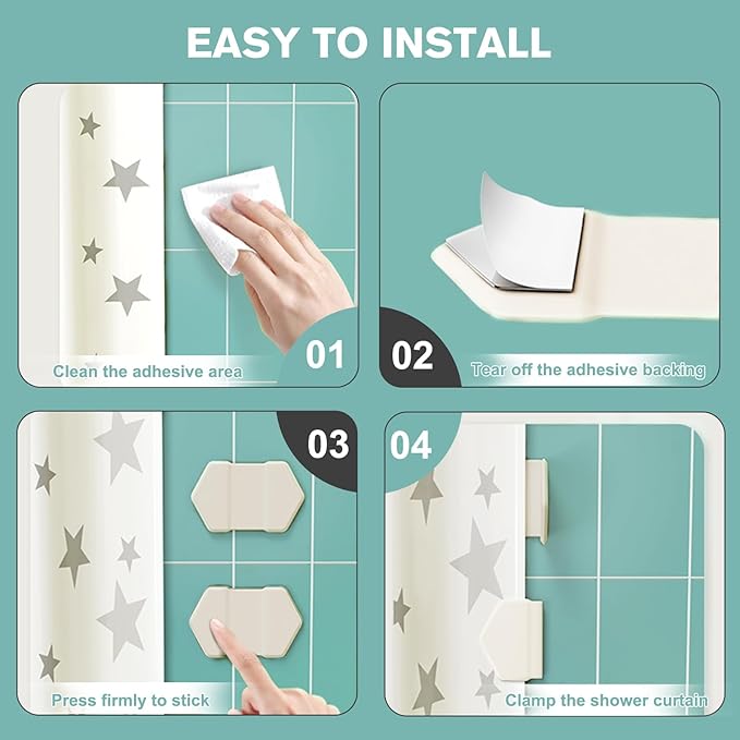 6 Pack Magnetic Silicone Shower Curtain Clips for Liners, Self-Adhesive Waterproof Splash Guards, Strong Magnet Curtain Holders Keep Liner Sealed to Wall, Windproof Easy Installation No-Drill (White)