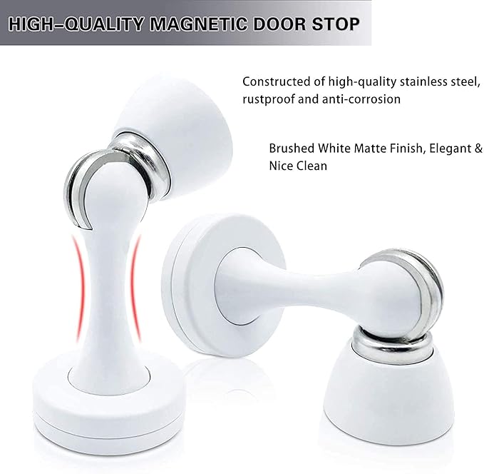 KOLAKO Door Stoppers Magnetic Door Stops 6 Pack Door Stopper Magnetic White Magnetic Door Catch, Brushed Nickel, Heavy Duty Wall Floor Mount Door Stops for Bathroom Home