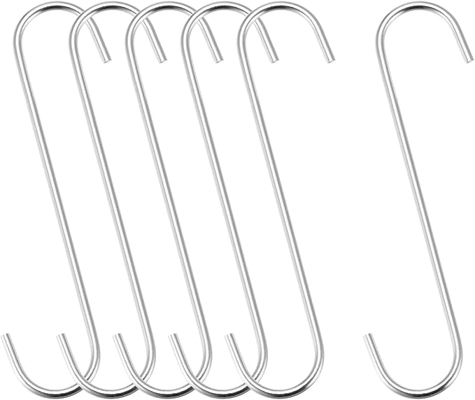 uxcell S Hanging Hooks, 8inch/200mm Extra Long Steel Hanger, Indoor Outdoor Uses for Garden, Bathroom, Closet, Workshop, Kitchen, Silver Tone, 6Pcs