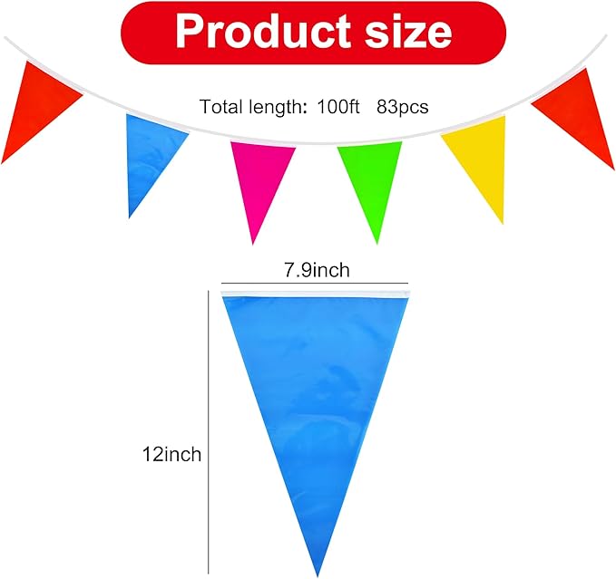 BEISHIDA 200ft 120pcs Colorful Pennant Banner Flags, Reusable Multicolor Bunting String Triangle Flags, Kids Birthday, Garland for Grand Opening, New Year Celebration Supplies, Indoor and Outdoor Events