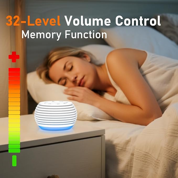 SleeZOO Portable Sound Machine White Noise Machine Sleep Machine with 30 Soothing Sounds 32 Volume Levels 5 Timers 12 Lights Memory Function Rechargeable for Baby Kids Adults and Home Office Travel