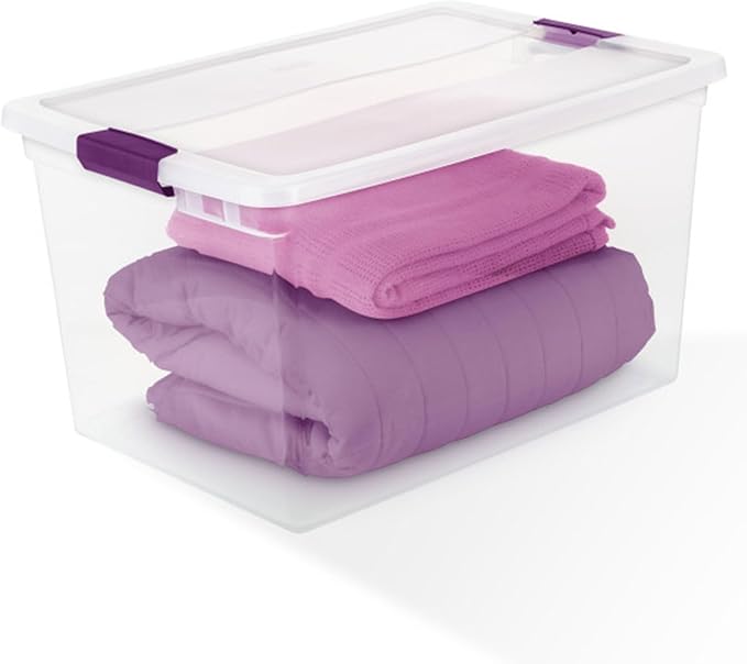 Sterilite 6-Pack Plastic Storage Bin with Latch Lid, ClearView Stackable Containers, 66 Qt