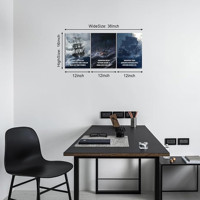 KAWAHONE Motivational Quotes Wall Art, Smooth Seas Never Made a Skilled Sailor Inspirational Wall Art Office Decor, Positive Quotes Wall Art for Living Room Bedroom, Office, Home, Gym