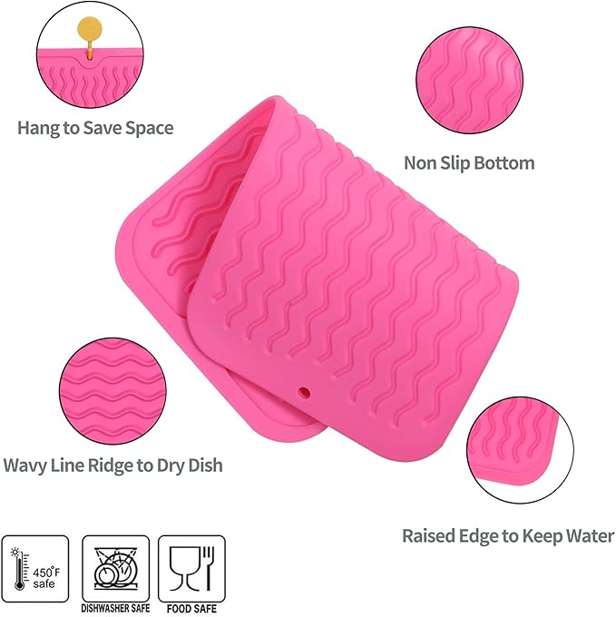 MicoYang Silicone Dish Drying Mat for Multiple Usage,Easy clean,Eco-friendly,Heat-resistant Silicone Mat for Kitchen Counter or Sink,Refrigerator or Drawer Liner Rose S 12 inches x 6 inches