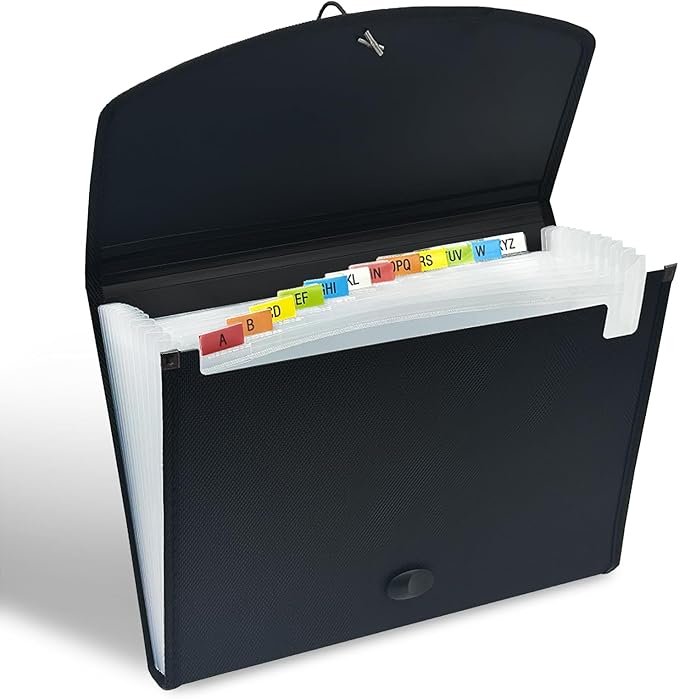 H4D 13-Pocket Accordion File Organizer with Mesh Pocket, Expanding File Folder with Tabs, Expandable Document Organizer for Home Office School, Letter Size, Black