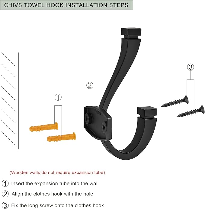 TUNNY Coat Hooks - 5 Pack Matte Black Towel Hooks Robe Hooks Decorative Wall Hooks for Bathroom Bedroom Kitchen Towel Robe Clothes Cabinet Closet Bathroom Hardware