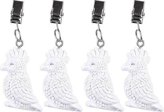 TwoFish Home Set of 4 White Macaw Tablecloth Weights Clips Handicraft White Macaw Tablecloth Clamps Pack of 4