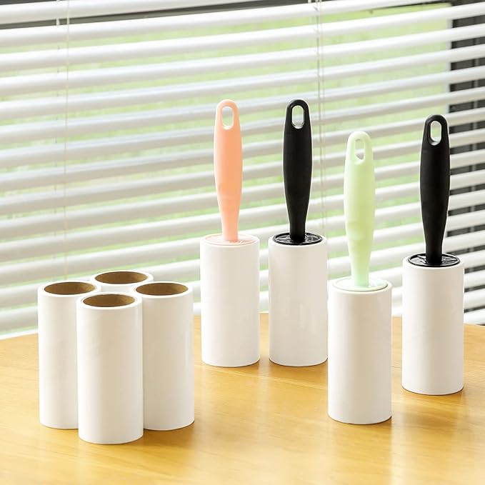 Lint Rollers for Pet Hair Extra Sticky Lint Roller for Clothes Lint Removal 4 Sticky Rolls with 2 Handles (Black/Black Handles & 4 Refills)