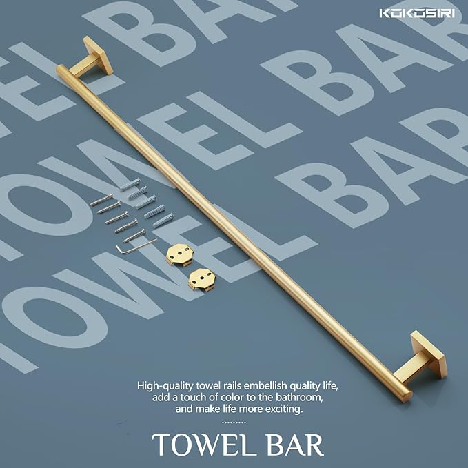 KOKOSIRI Bathroom Towel Bar 32'' Towel Holder for Bath Kitchen Cabinet Towel Rails 32 Inch Brushed Gold Stainless Steel B4005BG-L32